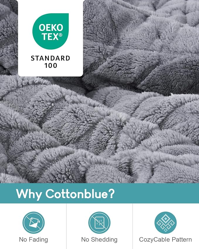 Cottonblue Weighted Blanket for Adults - Plush Cozy Sherpa Weighted Blankets for a Better Night's Sleep, Luxurious Jacquard Decor Blanket Queen Size for Bed Sofa Couch, 60x80 Inches,15lbs,Grey