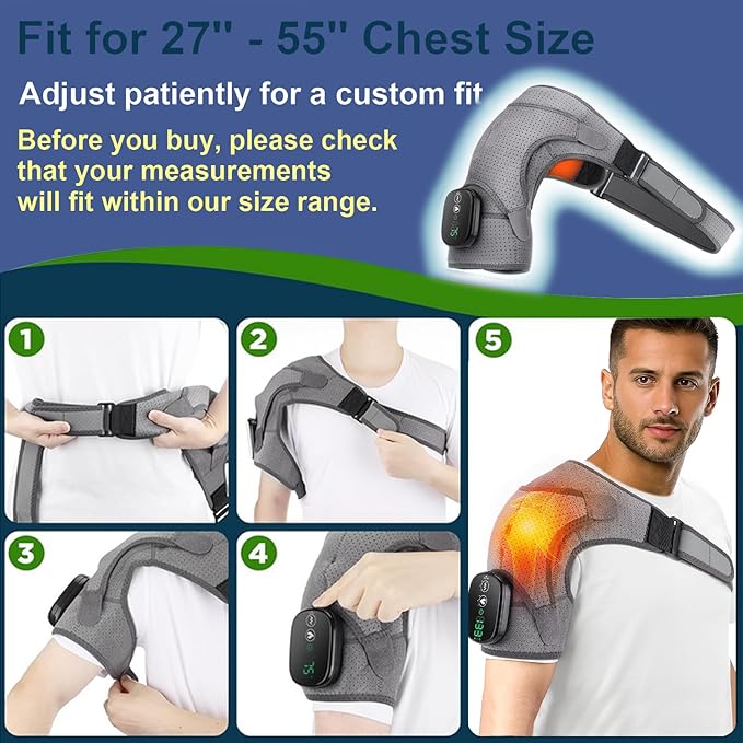 Shoulder Heating Pad with Massage Cordless, Shoulder Massager for Pain Deep Tissue, Heated Shoulder Wrap with Massage, Heat Pad for Pain