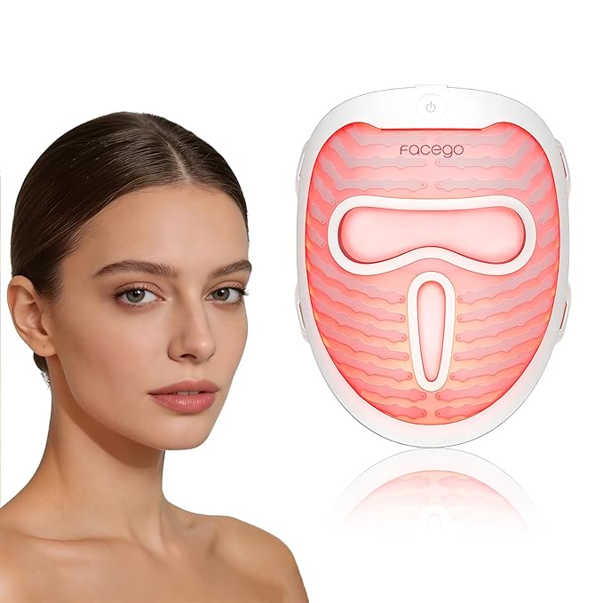 Cordless Red Light Mask for Face, 7+1 Colors Red Light Face Mask (Offwhite)