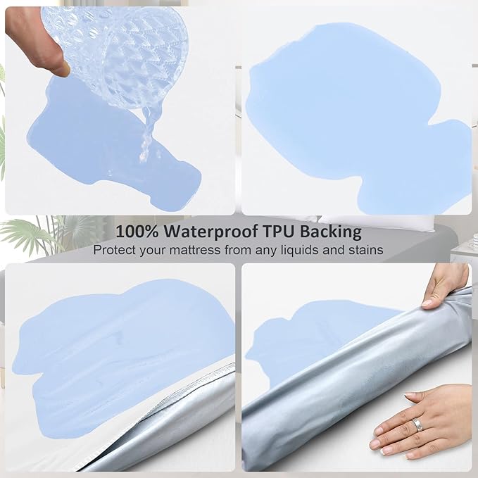 Twin Mattress Protector Waterproof, Fitted Sheet Style Breathable Mattress Cover with Deep Pocket Fits Up to 18'', Noiseless Bed Cover for Kids Adults Pets, Machine Washable (White, 39'' X 75'')