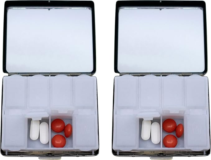 Set of 2 Metal-Plated Weekly (7-Day) Pill Box Case & Portable Medicine Organizer (Gunmetal Victorian)