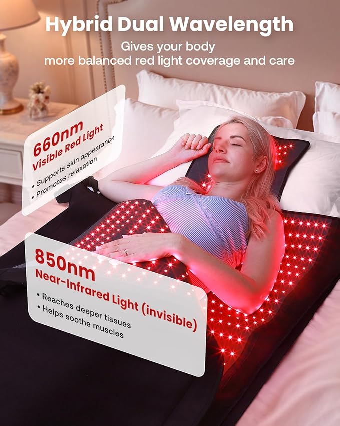 Red Light Therapy Mat Full Body 74.8"x33.6", Infrared Red Light Therapy Blanket with 2630 LEDs, 660nm & 850nm Dual Wavelength, Pulse Modes, Timer & Intensity Control