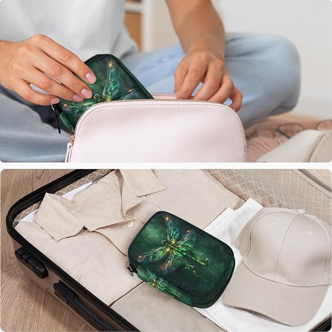 Green Dragonfly Beautiful Pill Case Travel Pill Organizer Weekly 7 Day Portable with Zipper Medicine Box Pill Case for Vitamins, Birth Control,Fish Oils,Medication, Supplements