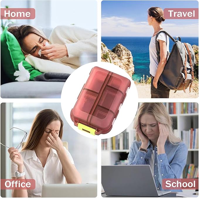 Travel Pill Organizer Portable Pocket Pill Case Small Pill Box for Purse Medicine Organizer Have 10 Compartments Storage Vitamin Fish Oil by INVODA (Red)