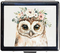 7 Days Chromed Shiny Silver Pill Organizer with Mirror Inside Has 8 Separate Compartments Rectangle Cute Travel Pill Organizer for Purse 7 Days (Cute owl)