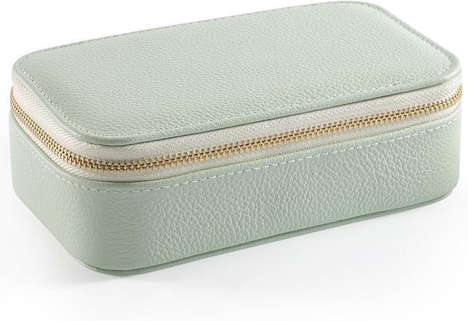 Genuine Leather Travel Pill Organizer Box Case 2 Times a Day for Purse for Women, Cute Medicine Pill Holder Containers for Vitamin Medium Weekly Daily 7 Day Am Pm Pill Organizer(Mint Green)