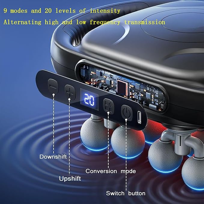 16 Head Massage Gun Deep Tissue, Back Massager for Pain Relief, Muscle Massager 9 Modes 20 Levels for Fitness Running Work Shoulder Waist Thigh Muscle Relaxation Gift for Women Men Moms Dads