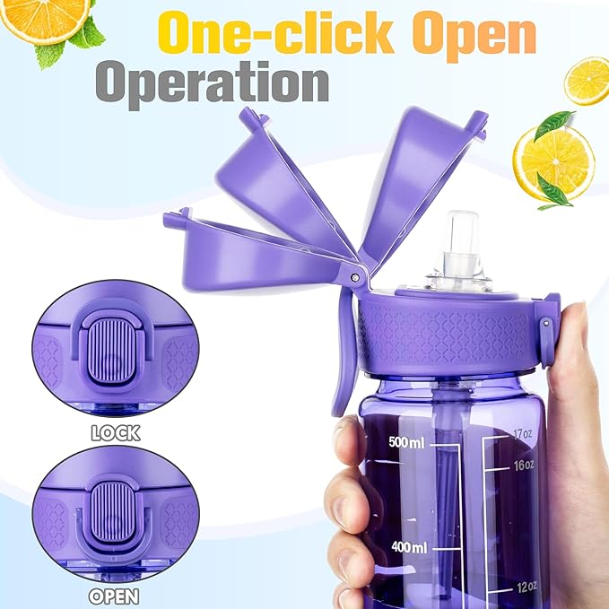 GOPPUS 17oz Kids Water Bottle for School -Straw, Leak-Proof Tritan Sports Bottle Time Marker Reusable for Girls Boys