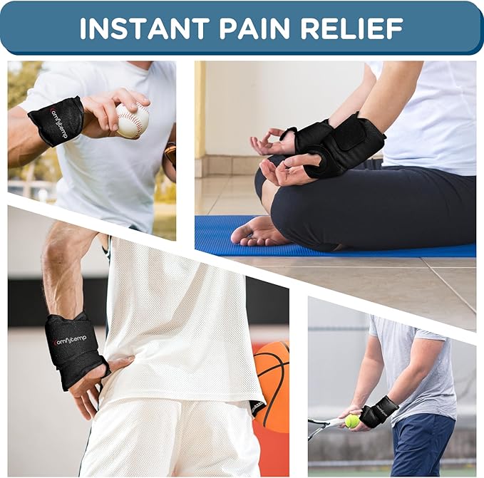 Comfytemp Wrist Ice Pack Wrap for Carpal Tunnel Relief, 2 Gel Packs, Hot Cold Compression Brace for Hand Injuries Reusable, Tenosynovitis, Recovery Items for Men Women (Black)