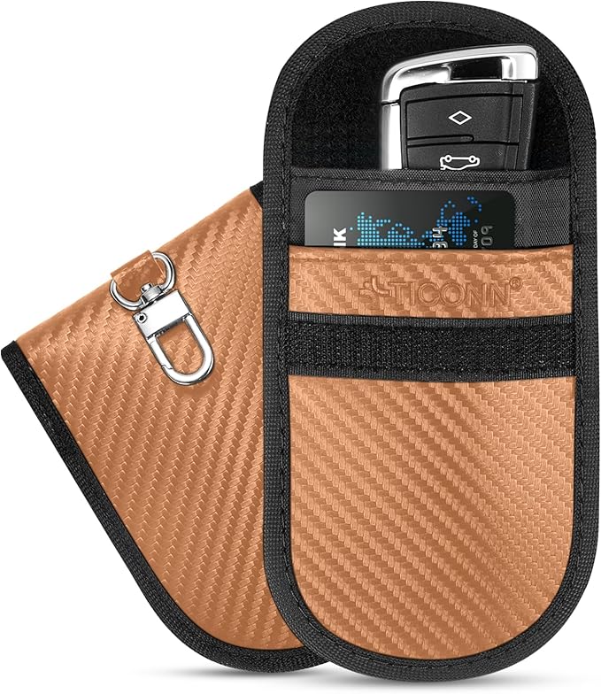 TICONN 2PK Faraday Bags for Car Keys Fob, 3.25"X4.75" Faraday Cage Protector, Car RFID Signal Blocking, Anti-Theft Pouch Anti-Hacking Case Blocker (Bronze, S)
