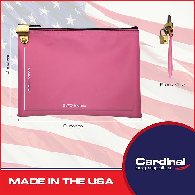 Medication Zipper Hood Security Bag with Included Padlock and Keys, Small Pill Bag, Travel Carry Pouch, Medicine Storage, 9 x 6 inches (Pink)