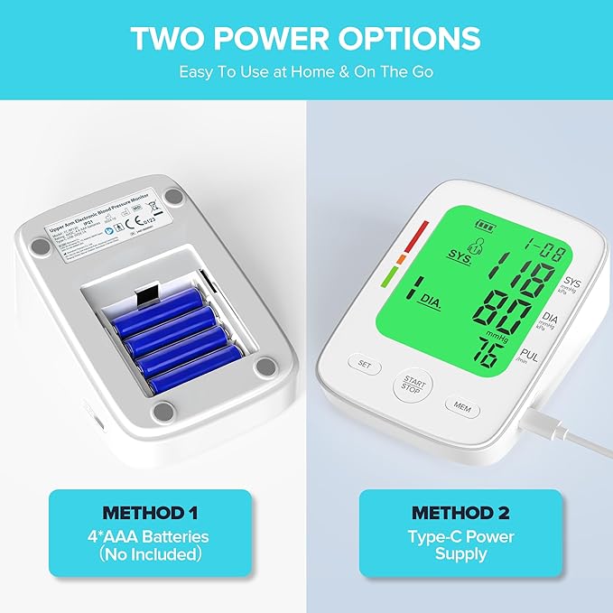 Blood Pressure Monitor for Home Use, Automatic Upper Arm Blood Pressure Machine with Large LCD Display, Adjustable Cuff (9 to 17 inches), 2 x 99 Memory Sets, Easy to use/Travel