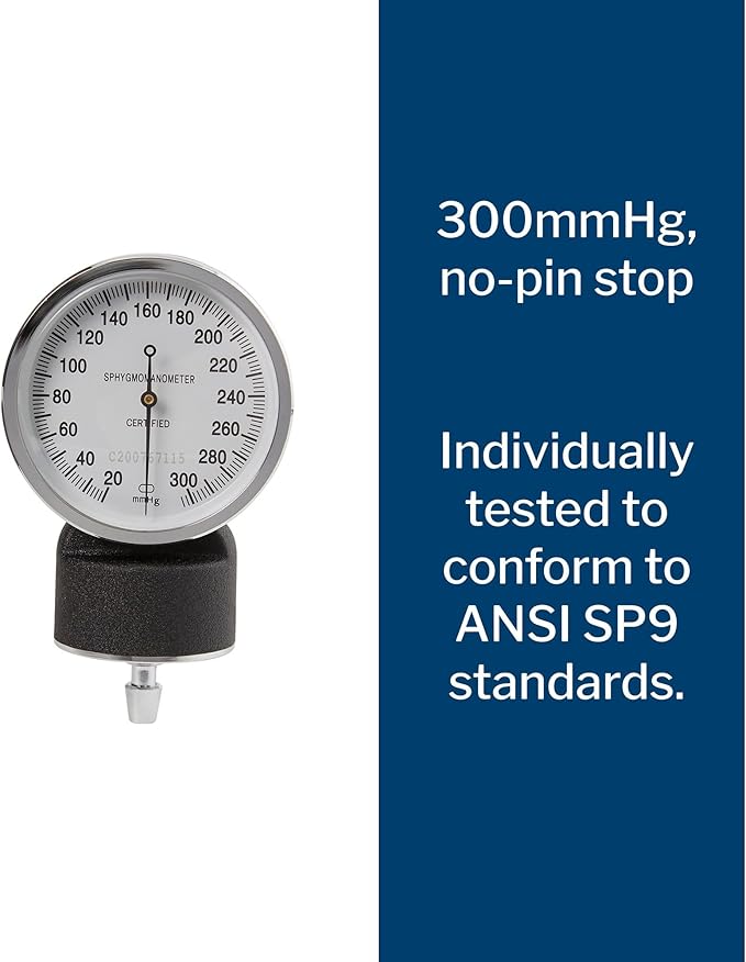 McKesson Blood Pressure Gauge for Standard Aneroid Sphygmomanometers, 300mmHg, No-Pin Stop, 1 Count