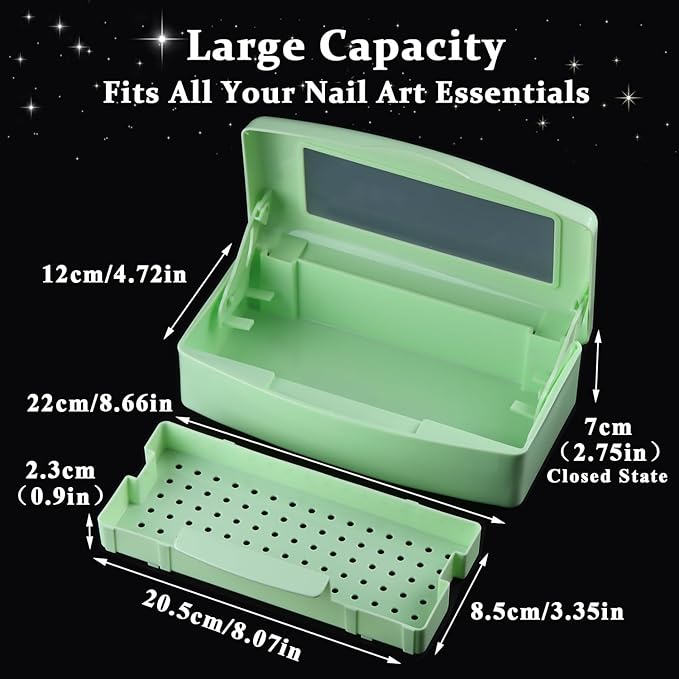 Nail Tool Sterilizer Box Plastic Disinfectant Container for Nail Art Accessories Tools, Sterilizer Soaking Box with Strainer Pedicure Manicure Cleaning Equipment, Green