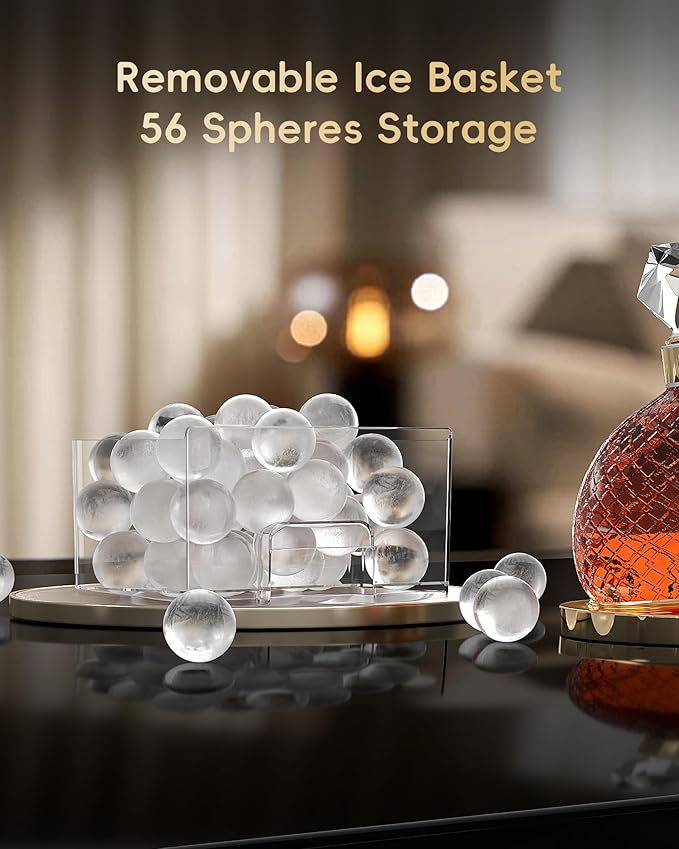 ecozy 2" Clear Ice Ball Maker with CrystalFlux Technology, 4 pcs in 40 Mins, 144 pcs/Day, Sphere Ice Maker with Enhanced Insulation, Self-Cleaning, Automatic Water Supply for Whiskey