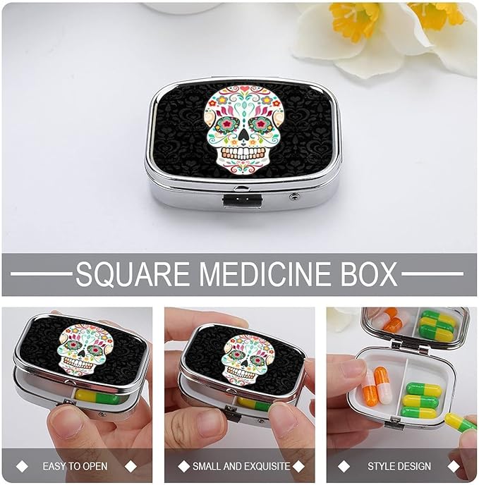 AOLDHYY Halloween Sugar Skull Pill Box 2 Tools Box, Easy Access to Tools, Versatile Tools
