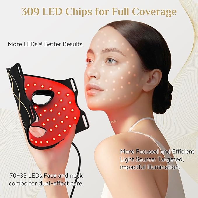 LED Light Therapy Mask Skin Care Mask, LED Red 630±5nm & NIR 830nm Wavelength for Home Use(TAN)