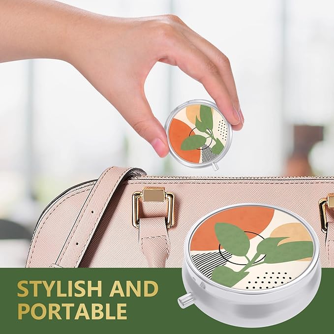 Nipichsha Pill Box, Small Pill Case for Purse & Pocket, Cute Travel Medicine Organizer, Portable Medicine Container Holder to Hold Vitamins, Medication, Fish Oil & Supplement, Tropical Plants