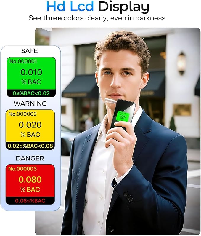 Breathalyzer, 2026 Upgraded Alcohol Breathalyzer Tester with USB Rechargeable & LCD Display, Portable Personal Breathalyzer for Home and Travel Use (Includes 10 Mouthpieces) (Black)