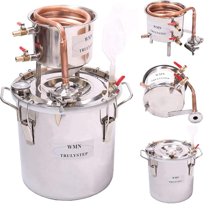 2 Pots Stainless Steel Still 5Gal/20Liters Water Alcohol Distiller Home Brew Kit Wine Making Supplies for DIY Brandy Whisky Vodka Distilled Water, Silver