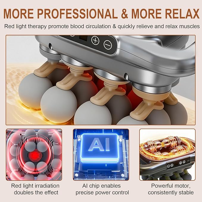 16 Head Massage Gun Deep Tissue, Percussion Muscle Massager with 9 Modes & Levels, Red Light Therapy, Portable Massage Gun Set Quiet Back Massager for Shoulder Legs Waist Body Pain Relief (Gray)