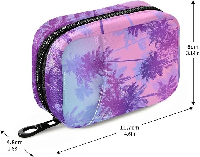 Gradient Blue and Pink Palm Trees Travel Pill Organizer Case Box Container Weekly Portable Vitamin Medicine Holder Storage Bag with Zipper Removable
