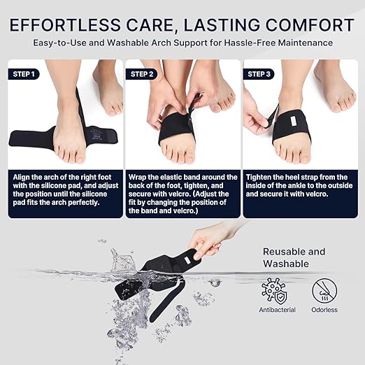 Fit Geno Arch Support Brace for Plantar Fasciitis, Heel & Foot Pain Relief – Adjustable Compression Wrap with Gel Cushion for Flat Feet & Fallen Arches, Non-Slip Support for Men & Women