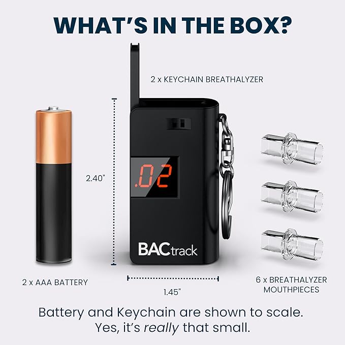 BACtrack Keychain Breathalyzer - Black (2 Pack) | Ultra-Portable Pocket Keyring Alcohol Tester for Personal Use