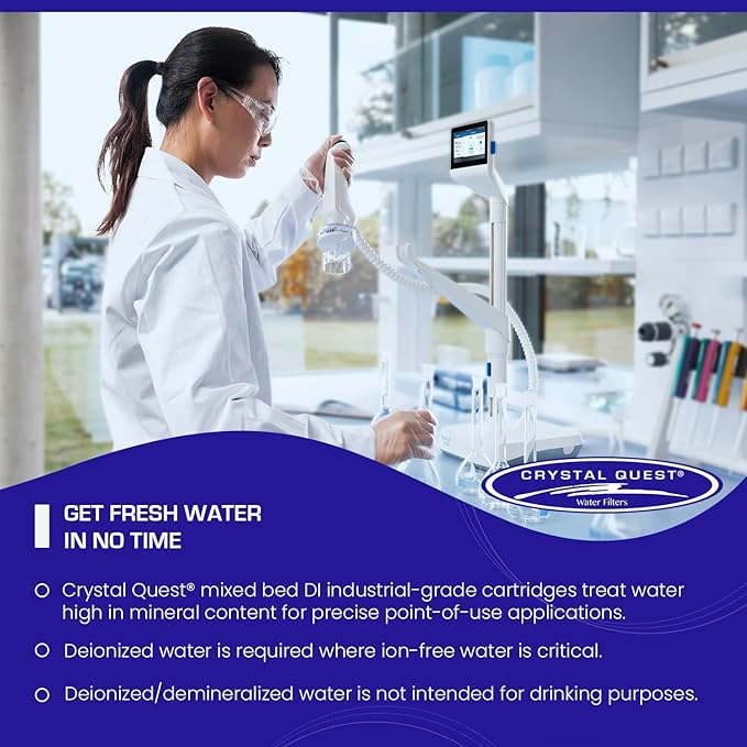 Crystal Quest Demineralizer Filter Cartridge - 4-5/8" x 20" - Heavy-Duty, Ideal for Lab, Research and Medical Applications for Ultra Pure Water Needs