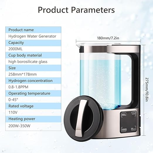 Hydrogen Water Bottle 68oz, Hydrogen Water Bottle Generator with SPE and PEM Technology, Alkaline Hydrogen Water Machine, Balanced Water PH Levels