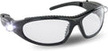 LED Inspector Safety Glasses | Protective Eyewear | Black Frame, Polycarbonate Clear Frames | Low to High Impact | Built-In LED Lights | 99.9% UV Protection | Woodworking, Construction, Mechanic