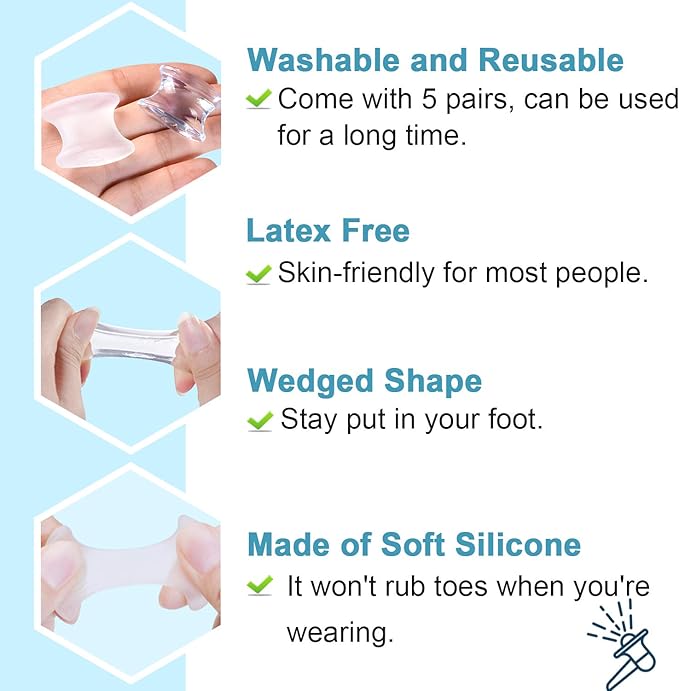 Povihome 10 Pack Gel Bunion Corrector and Toe Spacers Separators and Straightener Orthotics (4/10''Thick) for Sports Activities, for Men and Women Overlapping Toes, Bunion Pain Relief - Large Size