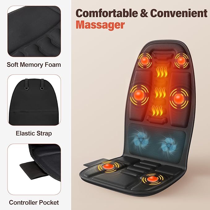 Full Body Massager Cushion with Heat - 8 Vibration Motor Deep Tissue Chair Pad, Portable Back Massager for Office, Home Use