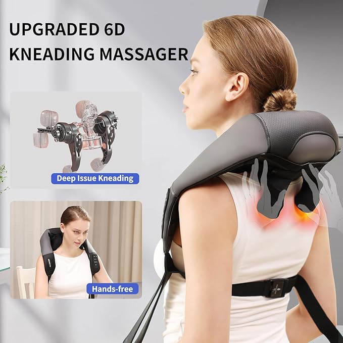 Neck Shoulder Back Massager with Heat, Width Adjustable Cordless Shiatsu Heated Massager for Pain Relief Deep Tissue, Brushless Motor 6D Kneading Massage Gifts for Women Men Mom Dad Birthday Christmas