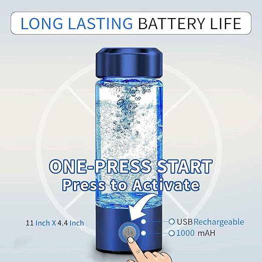SHINKAI Hydrogen Water Bottle 450ml Portable Hydrogen Ionizer with SPE/PEM Technology, Rechargeable Hydrogen Rich Water Generator for Home, Office, Travel & Gym (Blue)