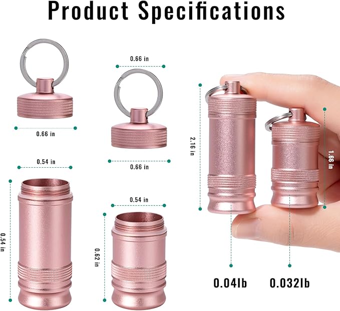 Portable Keychain Pill Holder Case - Small Waterproof Aluminium Alloy Portable Pill Box, Metal Pill Container for Purse Daily Medicine Carrier Organizer Bottle for Outdoor Camping Travel 2 Pack Pink