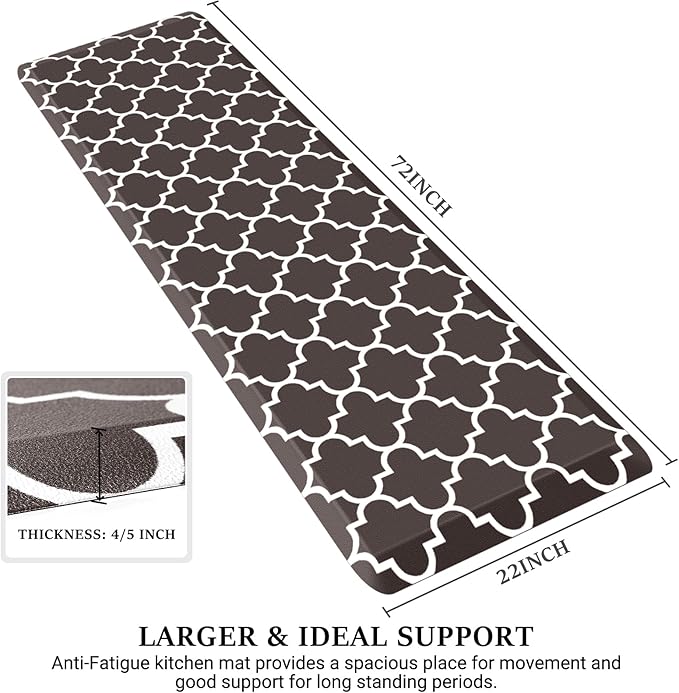 WISELIFE Anti Fatigue Floor Mat - 4/5 Inch Thick Kitchen Mat Non Slip Waterproof Heavy Duty Ergonomic Comfort Mat Durable for Home, Office, Sink, Laundry,(22" x 72", Chocolate)