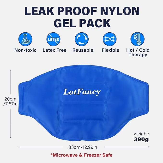 LotFancy Ice Pack for Back Pain Relief, 2 Gel Hot Cold Packs with Wrap for Lower Back Waist Hip Lumbar Abdomen Sciatica Tailbone Pain, Reusable Cooling Heating Therapy Compress