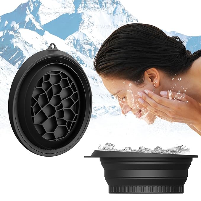 2pcs Face Bowl for Ice with Built-in Ice Tray, Facial Cold Plunge Face Ice Bath Bowls, Collapsible Portable Reusable Silicone Cold Plunge Basin for Skin Tightening, Acne Relief , Black