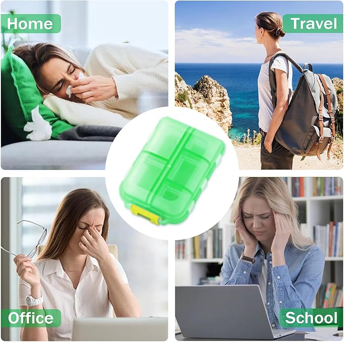 4PCS 7-Day Pill Organizer with Labels – Compact Daily Medication Case | Travel-Sized (3.7" x 2.4") Secure Lock | AM/PM Compartments | Includes 300+ Common Medicines Vitamins Health Product Sticker