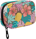 Fustylead Hibiscus Pineapple and Tropical Leaf Travel Pill Organizer Bag with Zipper Small Pill Box 7 Day Pill Case for Purse Storage Weekly Vitamin Medicine Supplement
