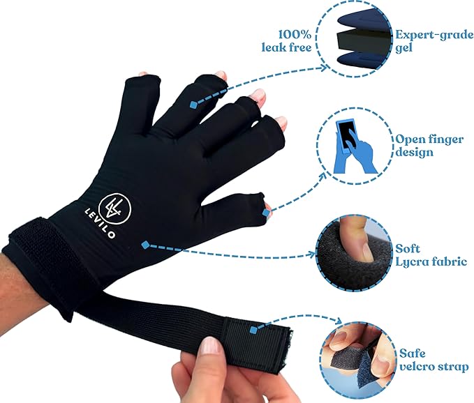 LEVILO Hand Ice Pack (2 Pack) Ice Gloves for Arthritis Hands, Carpal Tunnel, Hand Ice Pack Gloves for Arthritis, Finger Sleeves, Inflammation, Swelling, Joint Pain, Tendinitis, Hot & Cold Therapy