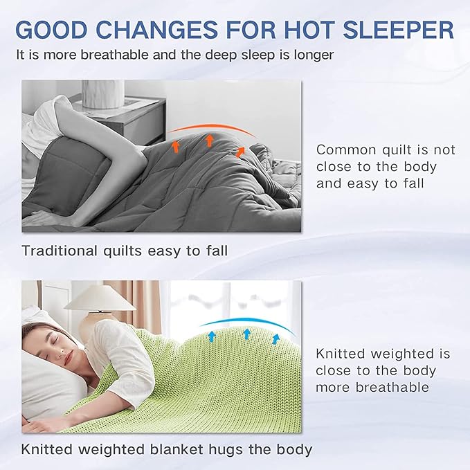 Guohaoi Knitted Weighted Blanket for Adults (Light Green 60"x80" 20lbs) No Beads Cooling Throw Blanket for Hot Sleepers, Home Decor Breathable Chunky Knit Heavy Blanket Use on Queen/King Size Bed