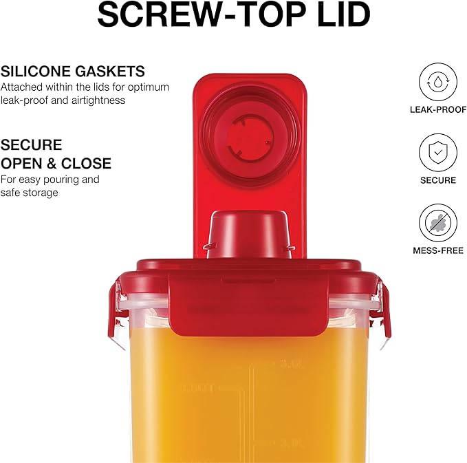 LocknLock Aqua Fridge Door Water Jug with Handle BPA Free Plastic Pitcher with Screw Top Lid Perfect for Making Teas and Juices, 1 Gallon, Red (Pack of 2)