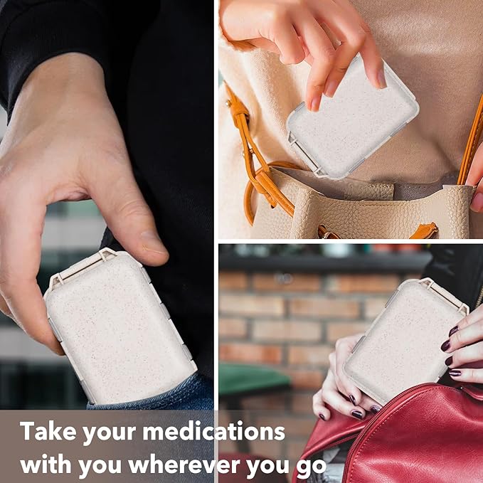 Travel Pill Organizer with Medicine Labels, Travel Pill Box Mini Medicine Organizer Daily Pill Container 10 Compartments Purse Pill Case (White, 189 Lables)