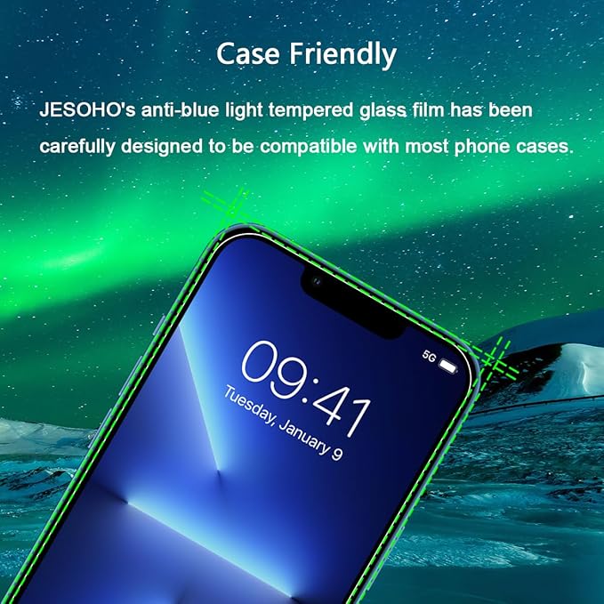 Blue Light Screen Protector for iPhone 13/13 Pro/14/16e/17e (6.1inch), Eye Protection Tempered Glass Film, Scratch-Resistant, No Bubble with Easy Installation Kit, 2 Pack