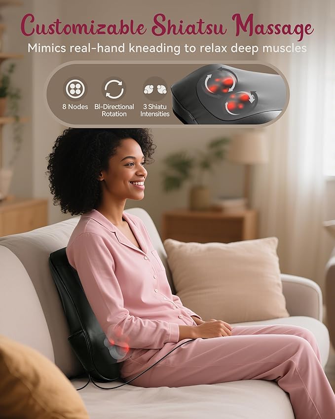 Back Massager for Pain Relief Deep Tissue, Kneading Shiatsu Neck and Back Massager with Heat, Massager for Back and Shoulder Pain, Gifts for Women Men Home Office