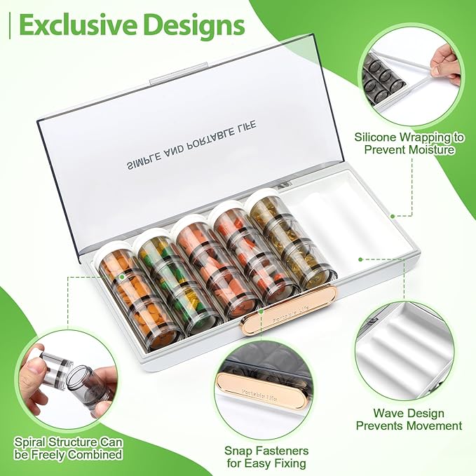 Toplive 3 Times a Day Pill Organizer 7 Day, Large Daily Pill Organizer, Weekly Medicine Vitamin Organizer Box, Fish Oil Supplement Storage Organizer, Separable Travel Pill Container, White