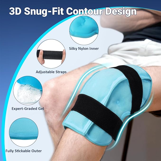 Comfytemp 3D Knee Ice Pack Wrap for Injury Reusable Gel, Knee Cold Pad Brace Physical Therapy for Meniscus Tear, Leg Pain, Replacement, Arthritis, Muscle Recovery, After Surgery Use
