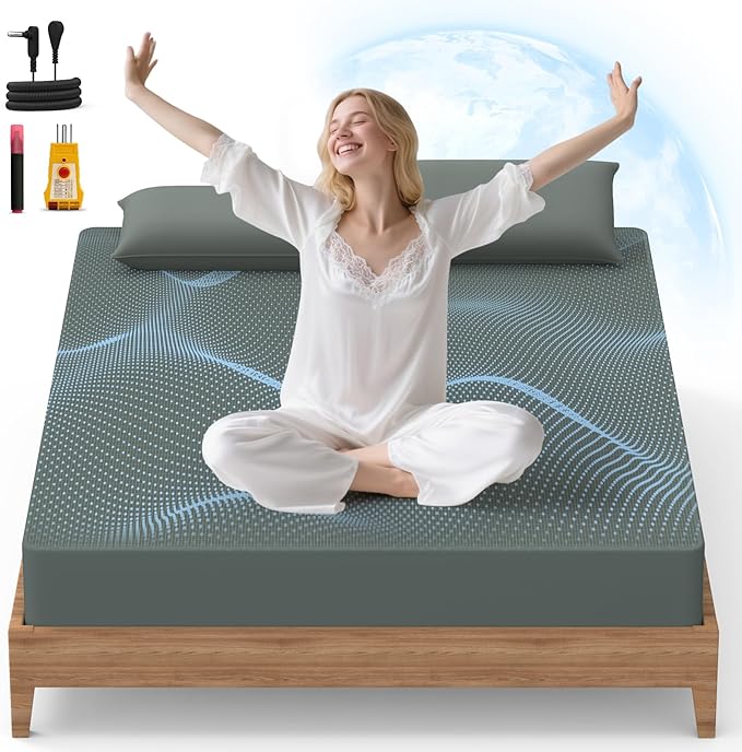 HOMLYNS RelaxRite Grounding Sheets King Size, 95% Cotton + 5% Pure Silver Fiber, Fitted Bed Sheet with Deep Pocket Up to 15'', Earthing Mattress Pad with Grounding Cord